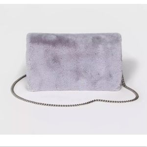 Mossimo Gray Faux Fur Foldover Clutch/Crossbody